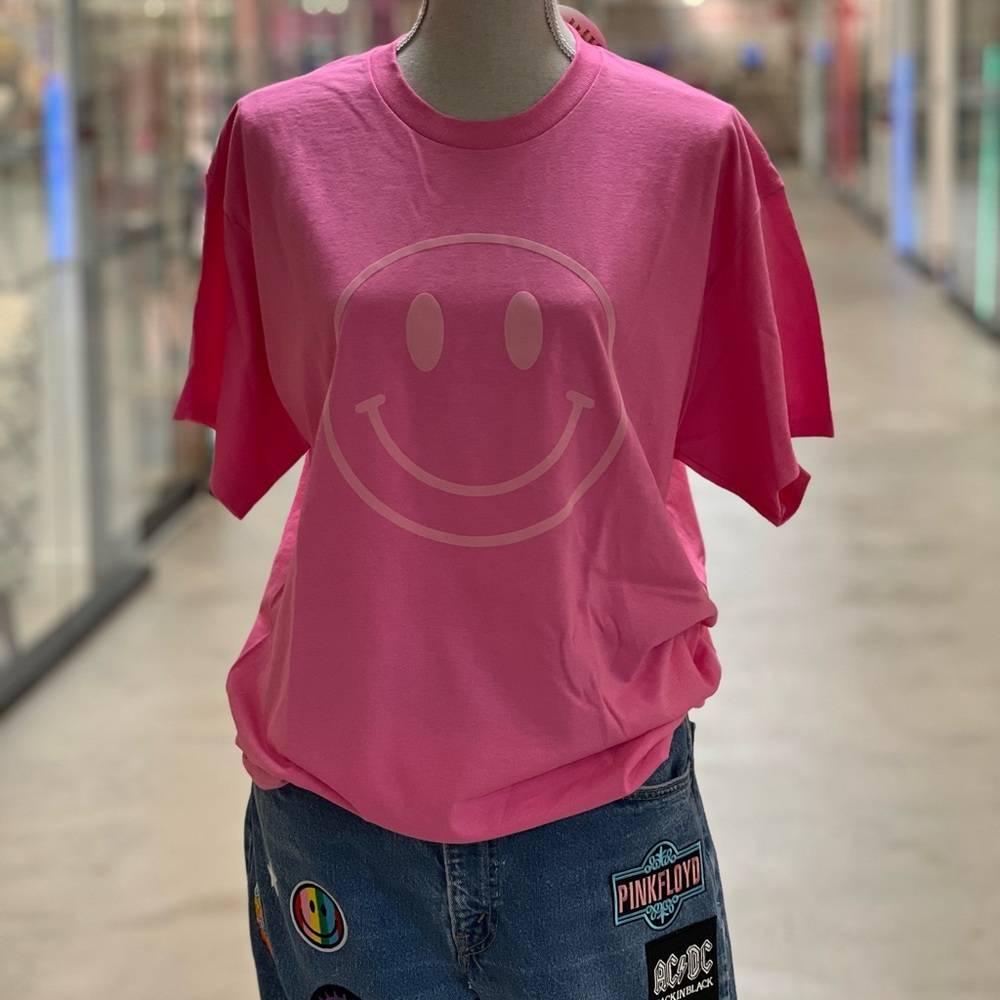 Bubble Gum Pink Felted Smiley Tee **NWT**